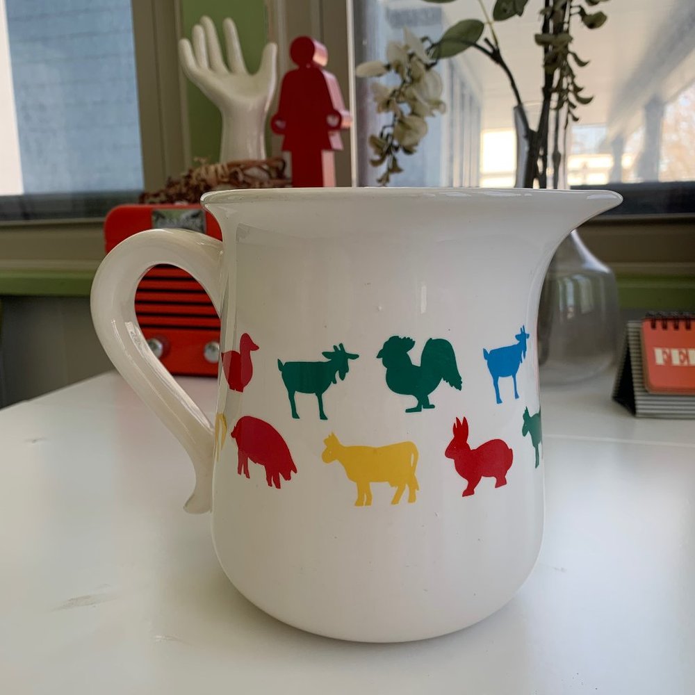Vintage 80s Barnyard Animal Enamel Pitcher